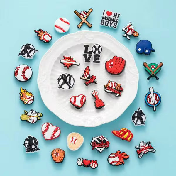 Baseball Shoe Charms Fit Clog Wristband Bracelet Decoration Sports Pins Accessories Shoe Charm For Men Women Teens Birthday Party Favor Gifts